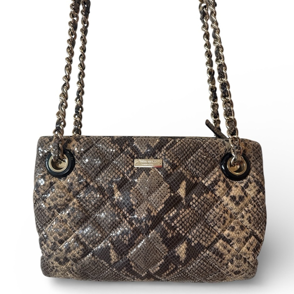 Kate Spade Chic Snakeskin Pattern Shoulder Bag purse quilted handbag designer